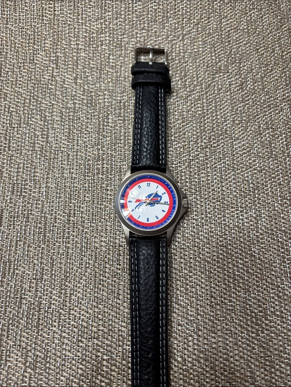 STORTIVI - BUFFALO BILLS Black Leather Men's Watch with Red and Blue Accents 🦬